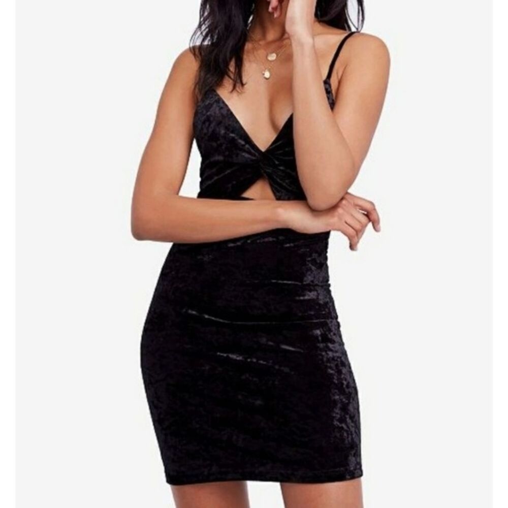 Free People Black Velvet Mini Dress with Twist Front